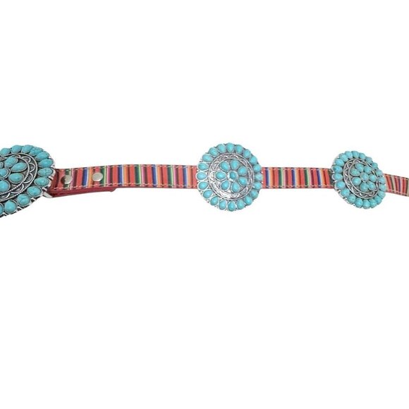 Turquoise Concho statement belt womens size XL multi-colored western - Picture 4 of 13